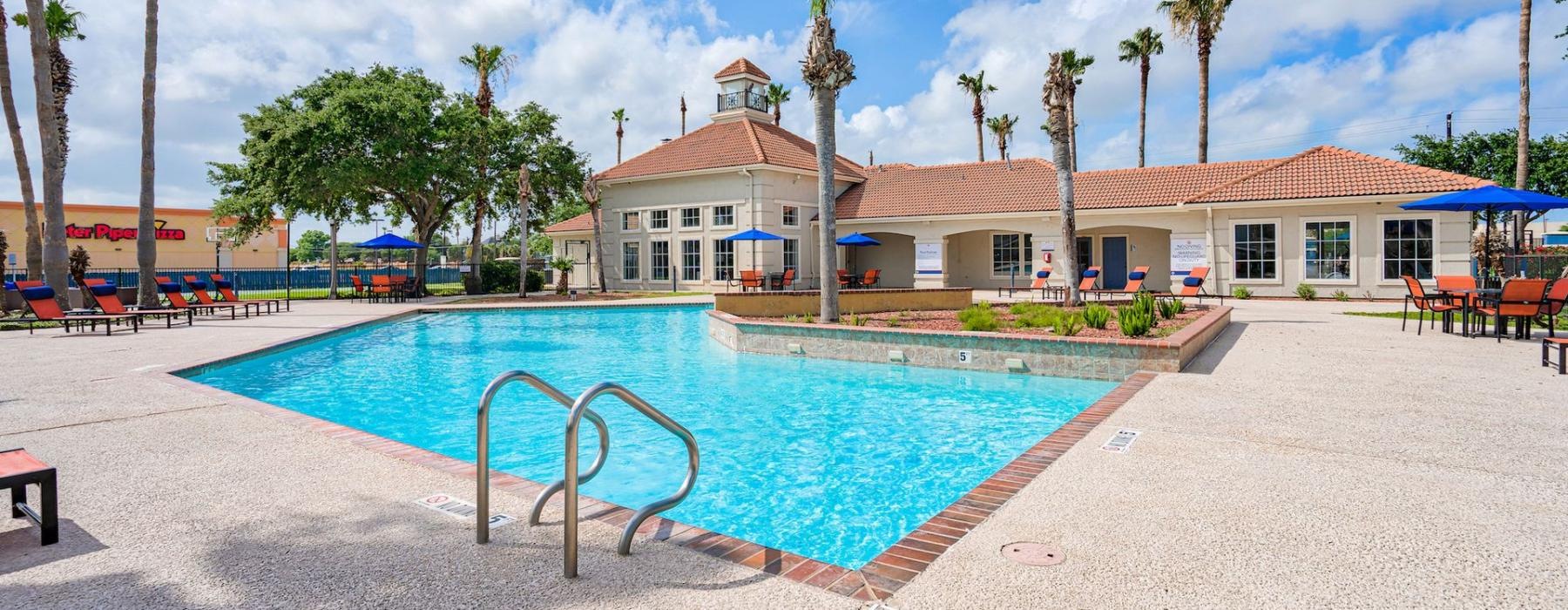 a swimming pool in a courtyard